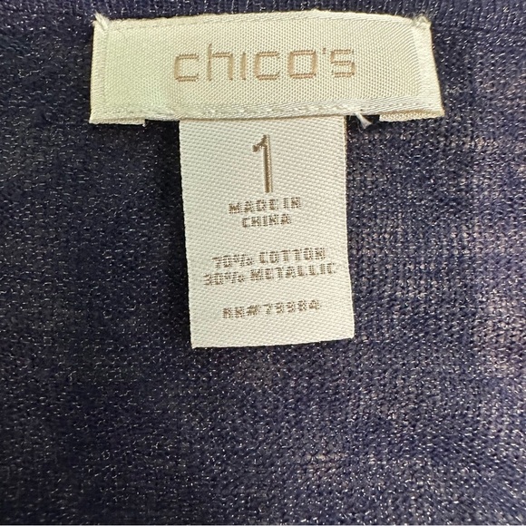 Chico’s Traveler’s Metallic Jacket, Navy Blue with Zipper in Front size 1 - Picture 6 of 7